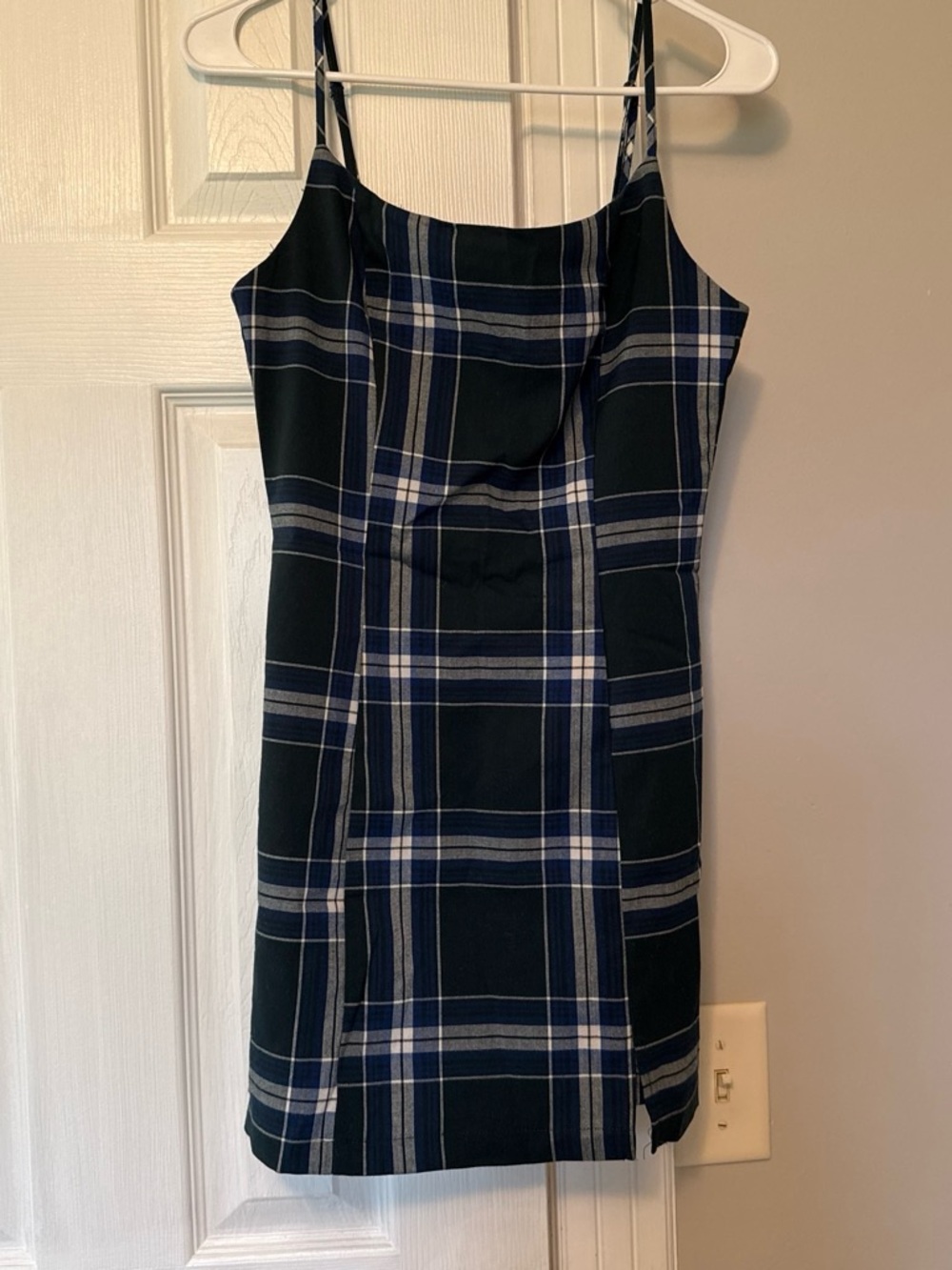 Forever 21 Green and White Plaid Spaghetti-Strap Mini Dress